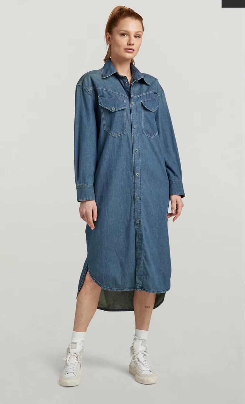 NWOT G-Star Long Western Shirt Dress, Evergreen, Medium